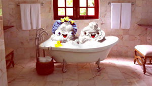Cream friends taking a bath