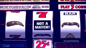 Eyebrow and mustache on slot machine